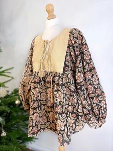 Blusa Bohemia floral terrosa de algodón puro Top Indian Bagru Block Print Summer Elegant Comfy Daywear - Product Image 2