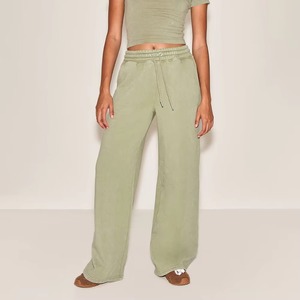 Pantalones de mujer al por mayor de algodón con cintura elástica y cordón, de pierna ancha acampanada, rectos, tipo chándal, tallas grandes - Product Image 1