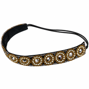 Handmade Embroidered Necklace with Antique Gold Beads and Crystal Accents, Black Adjustable Cord, Elegant Statement Jewelry - Product Image 2