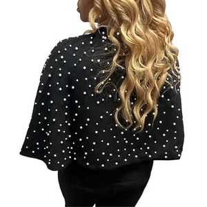 <b>Black</b> Pearl Capelet Women Beaded Short Sleeve Elegant Evening <b>Shawl</b> Formal Party Fashion Wrap Cover Up Boutique Style - Product Image 6
