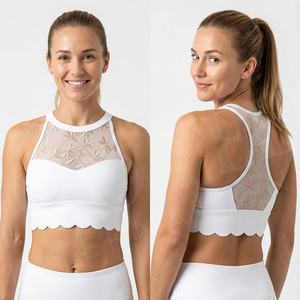 Hot Selling Custom Design High Neck Sports Bra Floral Mesh Racerback <b>Padded</b> Yoga Fitness Workout Breathable Plus Size Sports Bra - Product Image 3