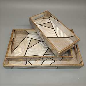 Plateau de service classique en bois d'acacia fait main, durable, non toxique, avec poignées, écologique, pour la rentrée scolaire, 100 pièces - Product Image 1