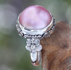Bague Fleur en Perle d'Eau Douce Naturelle, Argent Sterling 925, Bijou Élégant Fait Main, Cadeau pour Elle - Product Image 2