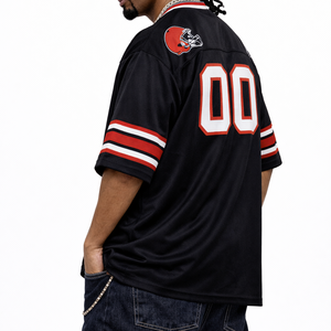 เสื้อฟุตบอลอเมริกันผู้ชายขนาดใหญ่พิเศษสีดำแดง คอวี ผ้าโพลีเอสเตอร์ตาข่าย ชุดทีม ผลิตตามสั่ง OEM ผลิตจำนวนมากจากโรงงาน - Product Image 4