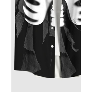 Wholesale Gothic Skeleton Print <b>Matching</b> <b>Couple</b> <b>Outfits</b> - Unisex Short-Sleeve Button-Up Shirt and Alternative Goth Camisole - Product Image 6