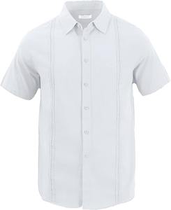 Chemise en lin pour homme pour l'été, style cubain Shagua Abella, design colorblock, brodée, à manches courtes, décontractée, col à revers, anti-rétrécissement - Product Image 4