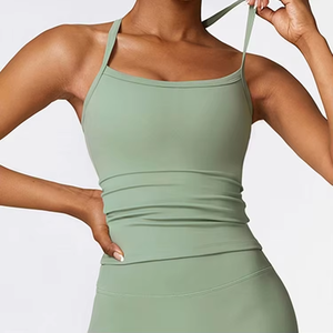 Débardeur court sans couture pour femme, col carré, sans manches, couleur unie, pour yoga et gym, respirant, qualité supérieure, vêtements de sport - Product Image 4