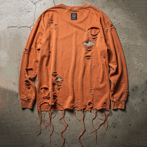 Summer Distressed Wash T Shirt Men Long Sleeve 100% Cotton Crew Neck Distress Tee Shirts Men's Fashion Style Distressed T-Shirt - Product Image 2