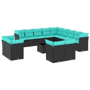 Ensemble de canapés de patio en polyrotin noir de 14 pièces avec coussins, meubles d'extérieur élégants - Product Image 2