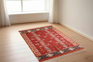 Alfombra de Lana Acrílica con Patrón Geométrico, Tejida a Mano, Estilo Kilim, Rectangular, Roja, para Sala de Estar - Product Image 2