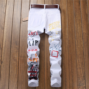 RNSHANGER Jeans Rectos de Algodón 100% Transpirables para Hombre, Estilo Urbano, Color Negro y Blanco, Diseño Personalizado, para Club Nocturno - Product Image 5