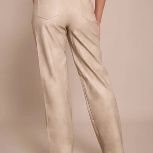 Customized Women's <b>Summer</b> High Waist Regular Fit Breathable Eco-Friendly PU Leather Design Zipper Fly Straight <b>Pants</b> For Women - Product Image 2