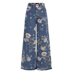Pantalones Vaqueros Anchos Casuales para Mujer, Cintura Alta, Cierre de Botones, Transpirables, 100% Algodón, Bordados - Product Image 1