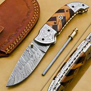 Couteau de poche pliant en acier Damas fait main, lame Tanto ultra-affûtée, pour le camping, la chasse, la survie tactique et l'EDC - Product Image 1