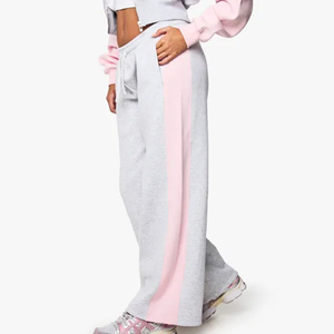 Unique Design Pink Women's Contrast Side Panel Straight Joggers Terry Fleece Soft Winter Sweatpants 100% Cotton Drawstring - Product Image 6