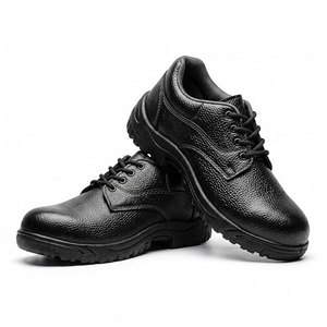 Men's Steel Toe Safety Shoes Leather Upper Rubber Outsole Lace-up <b>Waterproof</b> Breathable Mesh Lining Black Construction <b>Work</b> - Product Image 1