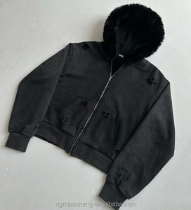Sudadera con Capucha y Cierre de Cremallera para Hombre, Negra, de Forro Polar, Estilo Casual, para Invierno, con Forro de Piel Sintética Blanca - Product Image 4