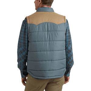 Rugged Western Yoke Puffer Vest Breathable Canvas Teal Tan Zipper Closure Quilted Padded Mens Sleeveless Outerwear Jackets <b>Coat</b> - Product Image 3