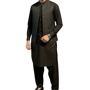 Ensemble Kurta en coton noir pour homme, tenue traditionnelle indienne et pakistanaise pour mariage, avec gilet, sans plis, toutes saisons - Product Image 6