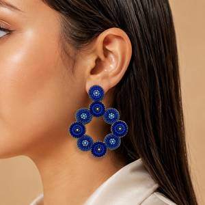 Pendientes de Aro Geométricos con Cuentas Azules para Mujer, Hechos a Mano con Cuentas de Semillas, Pendientes Colgantes de Moda, Joyería al por Mayor - Product Image 3