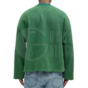 T-shirt Homme Vert Personnalisé Coupe Ample Manches Longues Coupe Boxy Imprimé Numéro 3 Coton Style Urbain Rétro Haut de Gamme Grammage Lourd - Product Image 4