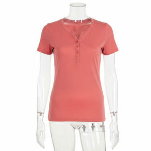 Plain Comfortable 100% Cotton V Neck Short Sleeve <b>Women</b> <b>Polo</b> <b>Shirt</b> With Custom Logo Trendy Casual Breathable Summer Style - Product Image 1