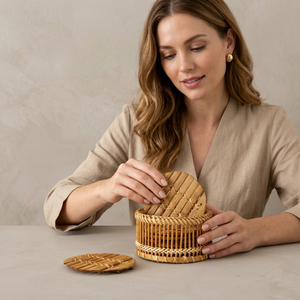 Eco Friendly Rattan Coaster <b>Set</b> Perfect For Environmentally Conscious Home And Kitchen Accessories By The Handmade Collection - Product Image 1