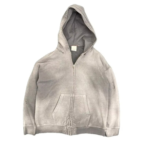 New Arrival Oversized Men's <b>Hooded</b> <b>Zip</b>-Up Sweatshirt Solid Color French Terry Cotton Casual Autumn Wear Sun Faded Hoodies - Product Image 4