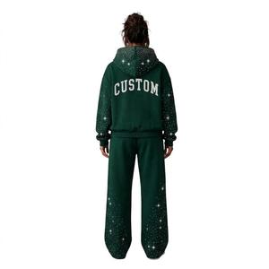 Custom Rhinestone Tracksuit <b>Zip</b> Up Hoodie Jogger <b>Sweatshirt</b> Set Winter Streetwear OEM Service - Product Image 4