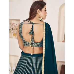 Increíble verde azulado Lentejuelas Georgette Compromiso Wear Lehenga Choli - Product Image 3