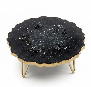 Support à gâteau en résine effet marbre bleu AB-8464 de A.B Handicraftly avec pieds en métal, décoration artisanale pour la maison, les mariages et les cafés - Product Image 5