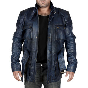 Veste de moto pour homme en cuir véritable noir de haute qualité avec fermeture éclair, réversible, écologique, chaude, pour l'hiver, à prix bas - Product Image 1