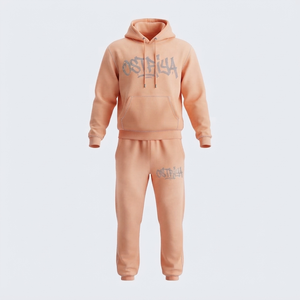 Lightweight Breathable <b>Top</b> Quality Hooded Collar Full <b>Zipper</b> Men's Fashion Tracksuit Set Solid Colors Knitted Rhinestone Vintage - Product Image 4