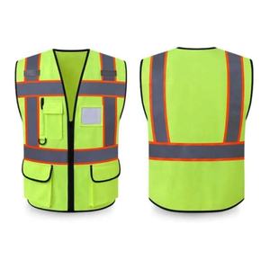 Gilet de sécurité réfléchissant haute visibilité unisexe en coton avec poches de sécurité et fermeture éclair sur le devant pour uniforme de travailleur du bâtiment - Product Image 1