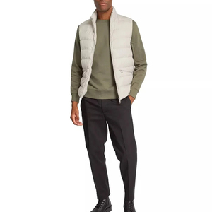 Men’s Cream Lightweight Padded Vest Stand Collar Front Zip Sleeveless Body <b>Warmer</b> Minimal Casual Winter Layer Wholesale Factory - Product Image 3