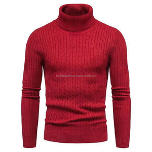 Vente en gros de tricots chauds à la mode en crochet pour hommes en coton doux pull à col haut pour l'hiver tricots à manches longues pour hommes - Product Image 3