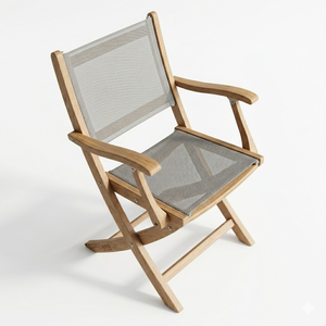 Chaise de jardin pliante Vano en teck massif avec dossier en toile résistant à l'eau, mobilier de patio contemporain - Product Image 5