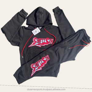 Ensemble survêtement et sweat à capuche délavé à l'acide, personnalisé, 100% coton éponge, survêtement oversize pour homme, pantalon de survêtement évasé et sweat à capuche - Product Image 3
