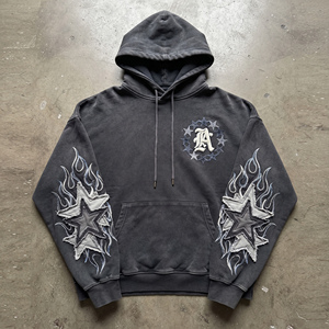 Sudadera con Capucha para Hombre, Estilo Urbano, con Bordado Desgastado, 450-500 g/m², Felpa de Algodón, Felpa Francesa, Corte Holgado - Product Image 1