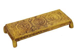 Messing Gravierte Pooja Chowki Antike Peetha Peeta Götterhocker - Puja-Artikel - Golden - 8,5 Zoll - Product Image 1