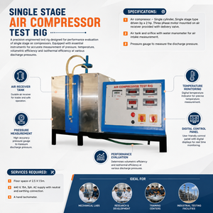 Equipo de Prueba para Compresor de Aire de Una Sola Etapa |   Sistema de Medición de Eficiencia Volumétrica e Isotérmica |   Laboratorio de Ingeniería Mecánica - Product Image 5