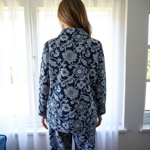 Duo de vêtements de nuit en coton doux Sapphire Flow avec tissage Jaal bleu foncé et pantalon long à bordure décorative avec chemise à manches longues - Product Image 6
