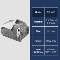Manta Térmica Reversible de Franela y Sherpa, 50x60 Pulgadas, 9 Niveles de Calor, Apagado Automático, Certificación ETL y FCC, Lavable a Máquina, para el Hogar