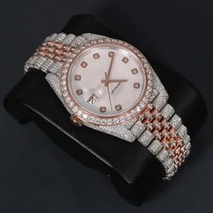 Unisex Luxury Moissanite Diamond <b>Watch</b> Stainless Steel and <b>18K</b> <b>Gold</b> Two-Tone Plated Quartz Movement Fine Fashion Jewelry - Product Image 3