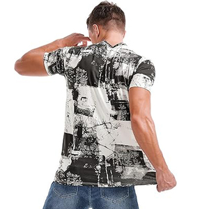 Camiseta de Cuello Redondo para Hombre con Patrón de Mármol Blanco con Rayas Negras, Manga Corta, Venta al Por Mayor, Estilo Urbano Europeo - Product Image 6