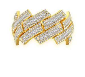 Iced Out Mens Baguette Eternity Band <b>Ring</b> Zigzag Pave Lab Grown Diamond 925 <b>Silver</b> 14K Gold Plated Hip Hop Luxury <b>Statement</b> - Product Image 1