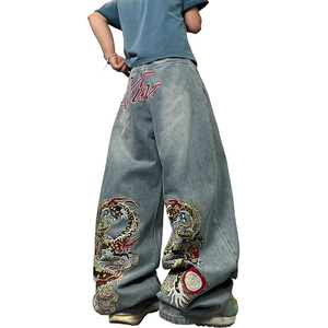 Jeans baggy pour hommes, style hip-hop, denim noir délavé, coupe ample, pantalon à jambes larges, vêtements de mode urbaine - Product Image 6