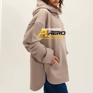 Sudadera Larga Unisex con Capucha, Tejida, de Mezcla de Algodón, Transpirable, de Color Sólido, Corte Holgado, Informal, para Uso Diario, Estilo Modesto - Product Image 4