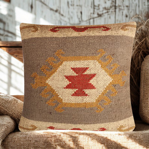 KRAFTERS Geometric Pattern Square <b>Pillow</b> Woven Wool Jute | 100% Cotton Filled Handcrafted Cushion Home Outdoor Hotel Chair Use - Product Image 3