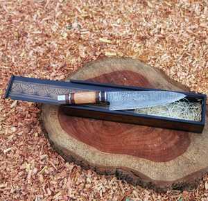 Couteau de chef artisanal en acier Damas avec manche en bois d'olivier, couteau de cuisine professionnel très tranchant pour la cuisson et le barbecue - Product Image 1